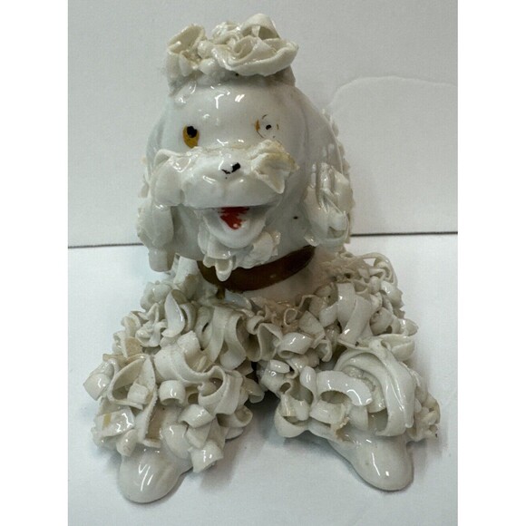 Other - Vintage Spaghetti Poodle Dog White Figurine Sitting Gold Collar MCM